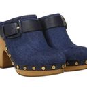 Veronica Beard  Dacey Buckle Platform Clogs Eclipse Blue Denim Mules Slip On 6 Photo 0