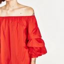 ZARA Woman Red Orange Off The Shoulder Puff Sleeve Blouse S Photo 2