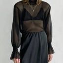 Oak + Fort  Black Sheer Ruffle Neck Sleeve Top Long Sleeve Size Small Photo 9