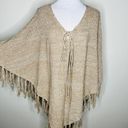 Torrid Fringe Lace Up Poncho M/L Beige Marled Knit Popover Tassle V-Neck Shawl Photo 1