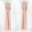 Badgley Mischka Belle  Pink Sequined Chiffon Tie Waist Maxi Formal Gown Size 4 Photo 1