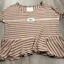 Free People We The  Oversized Tan & Black Striped Waffle Knit Peplum Top Size S Photo 7