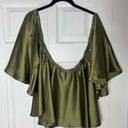 Missguided  Green Olive Satin Bardot Off The Shoulder Blouse Top Size 12 Large Photo 5