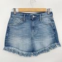 Celebrity Pink  Skirt Women 1/25 Blue Light Wash Denim Raw Hem Cotton Blend Mini Photo 0