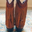 Dingo  Brown Leather Cassidy Cowboy Western Fringed Braided Wood Beads Boots 8 Photo 4