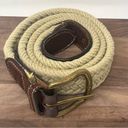 Vintage Woven Braided Belt Leather Trim Solid Brass buckle Made in USA Tan Photo 1