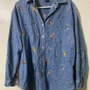 Disney The  Store Womens Denim Button Up Shirt Winnie the Pooh Piglet Blue XL Photo 0