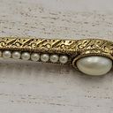 The Bar Vintage Faux Pearl Brooch Pin Gold Tone Victorian Revival Art Deco Photo 2