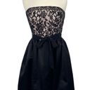 Shoshanna  Lace Satin Fit & Flare Mini Dress Strapless Black Ivory Womens 10 Photo 2