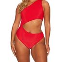 Beach Riot  Celine One Shoulder Cutout One Piece Red Ribbed Swimsuit Size XL Photo 5