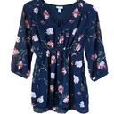 Isabel Maternity  Navy Floral 3/4 Sleeve Babydoll Blouse Size Small Photo 0