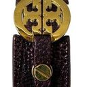 Tory Burch  Purple Snakeskin with gold Logo Statement Cuff Bracelet Photo 0