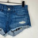 3x1  Women's Mid Rise Distressed Denim Shorts Raw Hem Blue Size 25 Photo 2