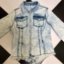 Venus Denim Jean Jacket Zip Up Back Lace Up Detail Corset Stretchy Stone Wash 10 Photo 2