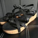 Eileen Fisher  Array Black Strappy Cork Wedge Platform Sandals Size 8 Photo 0