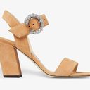 Jimmy Choo  Maysa 85 Leather Mules in Caramel Crystal Photo 6