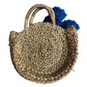 Krass&co Brunna . Rounded Small Straw Tote Purse with Blue Tassels Photo 1