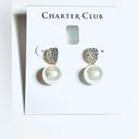 Charter Club NEW  Pearl Drop EARRINGS 1" Pave Crystal & Faux Pearl Post Back Gold Photo 3