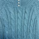 Karen Scott Blue Cable‎ Knit front Sweater W/ Faux Pearl Buttons Size Small Photo 1