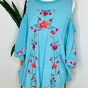 Umgee  Top Cold Shoulder Turquoise floral Embroidered Boho Blouse Photo 0