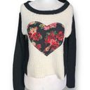 Wet Seal Vintage  Sweater Cream Black Colorblock Dark Floral Heart Print Boxy Photo 6