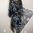 Ulla Popken‎ Kimono Duster Womens 32/34 Black Floral Colorful Sheer 3/4 Sleeve Photo 2