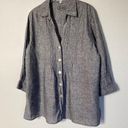 Foxcroft  Shirt Women 12 100% Linen Pintucked‎ 3/4 Sleeve Mother of Pearl Buttons Photo 0