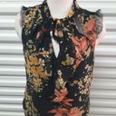 T Tahari  Top Womens Small Black Floral Burst Print Sleeveless Tie Neck Blouse Photo 5