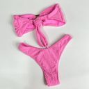 KB KINIS Cheeky Bikini Set Textured Floral Print Azalea Pink Tie Photo 5