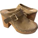 Steve Madden  Hilde Boho Tan Suede Leather Bohemian Wood Block Heel Clogs Photo 7