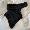 H:ours NWT  Revolve Elena Black Glitter One Shoulder Bodysuit Photo 1