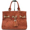 Big Buddha  Top Handle Tote Bag Basketweave Texture Brown Boho Tassel Travel Photo 0