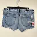 EXPRESS  Relaxed Low Rise Embroidered Floral Denim Shorts Size 8 Photo 2