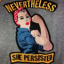 Melissa  Masse Crewneck Rosie The Riveter Grey Embroidered Long Sleeve Top L Photo 2