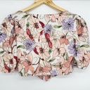 FashioNova  Crop Top Blouse Floral Print Puff Sleeve  Size Large New Photo 1