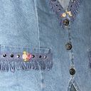 Vintage denim vest | Jean jacket | jean vest | fringe and floral details | y2k Size M Photo 2