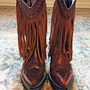 Dingo  Brown Leather Cassidy Cowboy Western Fringed Braided Wood Beads Boots 8 Photo 1