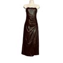 Cami NYC  Faux Leather Strapless Midi Dress Black XS Bodycon Ruched $395 Designer Photo 5