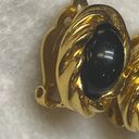 Edge KJL for Avon Vintage Earrings Clip on Gold Tone Black Cabochon Twisted  Photo 2