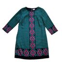 Crown & Ivy  Dress Shift 3/4 Sleeve Geo Elephant Print Navy Turquoise Pink Size 8 Photo 11