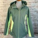 ASICS  Softshell Green Jacket Hood Full Zip Color Block Rain Water Resistant Med Photo 0