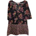 Anthropologie  Lilka Tunic Dress V-Neck 3/4 Sleeve Floral Bird Print XS Black Photo 1