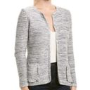 J. McLaughlin  Gray Tweed Fringe Herringbone Jacket Cardigan with Pockets XL Photo 0