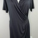 Karen Kane  Solid Black Faux Wrap V-Neck Short Sleeve Midi Dress Size XL Photo 6