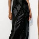 ZARA  NWOT black satin maxi / midi dress with 3d flower appliqué & mesh detail Photo 0