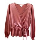 LC Lauren Conrad Lauren Conrad Pink Velvet Peplum Long Sleeve V Neck Shirt Size Small Photo 0