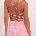 Lucy in the Sky Barbie Pink Sequins Velvet Strappy Lace Up Bodycon Mini Dress XS Photo 1