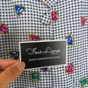 Houndstooth 1980s Multicolor Rhinestone Gem Print  Button Down Blouse Size 16 Photo 4