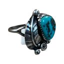 Vintage Blue  Turquoise Ring, Sterling Silver Native American Navajo Ring Sz 7.75 Photo 1