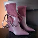 GUESS Burgundy Purple velvet Mixed Media Buckled Strap Acora Point Toe Wedge dress Boot Photo 0